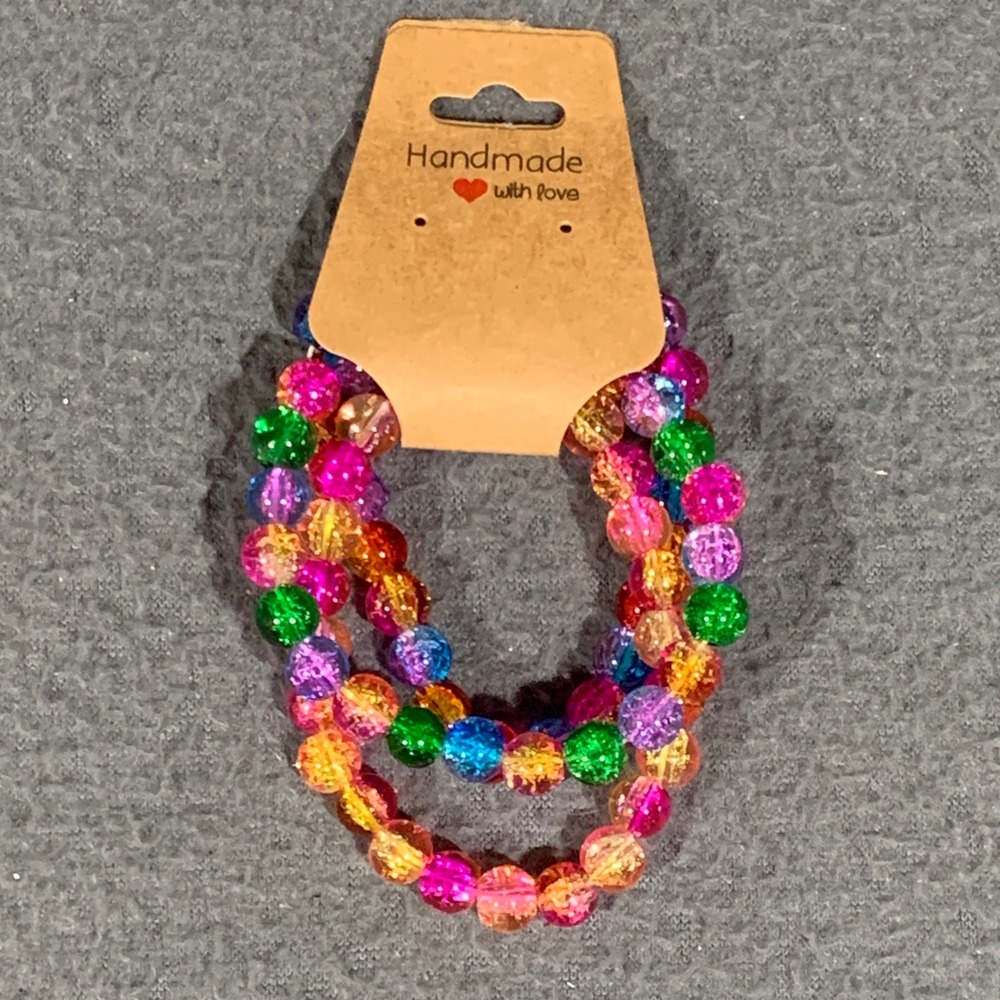Handmade Glass Bead Stretch Bracelet Women 3pc Multicolor Cracked Kidcore Y2K